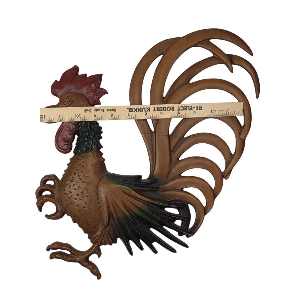 Vtg MCM Cast Metal Rooster Wall Art Hanging Set Mid West Decor Farm Farmhouse - Picture 6 of 12